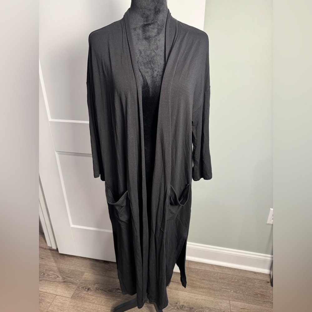Eileen Fisher black Lightweight Tencel Cardigan Sweater Open Front